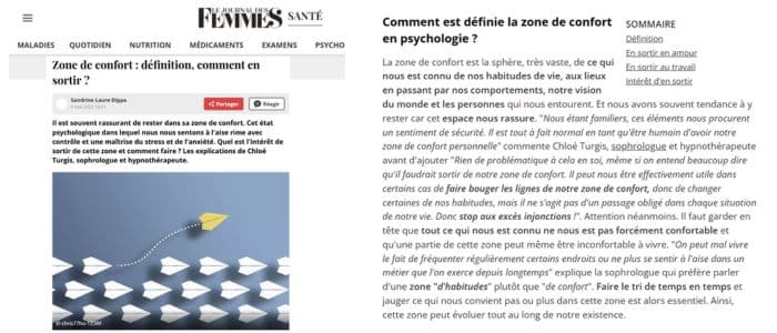Zone de confort (Journal des Femmes)