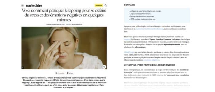 Article web de Marie Claire sur le tapping